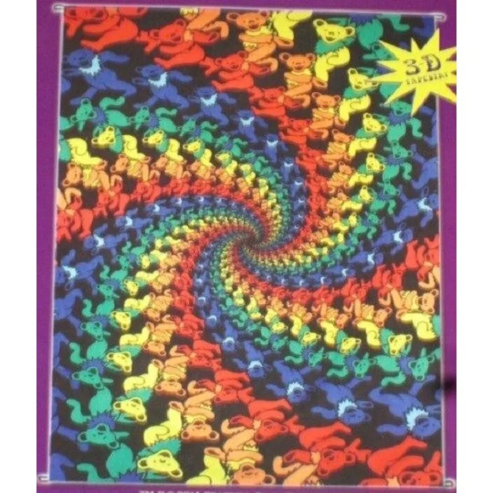 New 3D Dancing Bears Spiral Pattern Grateful Dead Tapestry Gift Wall Decor Retro